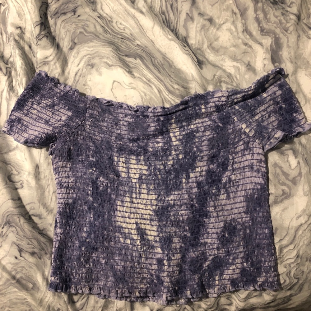 kendall & kylie tie dye smocked off shoulder top